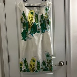 ANTHROPOLOGIE WE LOVE VERA | Green Yellow White Sketched Danios Koi Fish Dress |